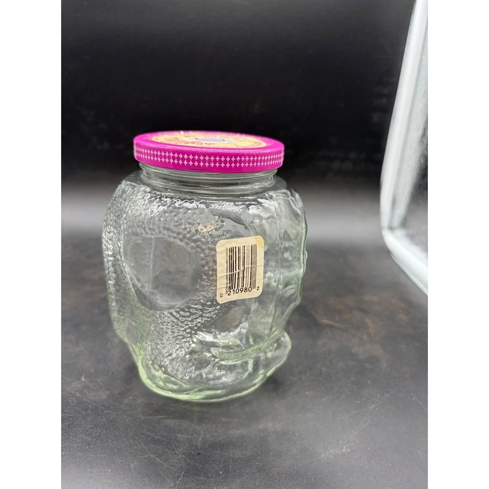 Vintage‎ Kraft Grape Jelly Dinosaur Jar Triceratops 32oz Glass Pink Lid 1980s